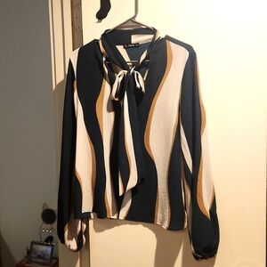 Shein long sleeve tie neck striped blouse